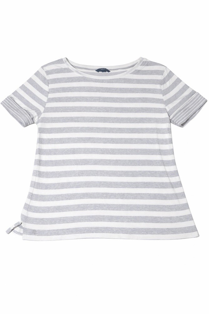 Lauren Ralph Lauren Gray & White Striped Short Sleeve Top Women’s Size XL