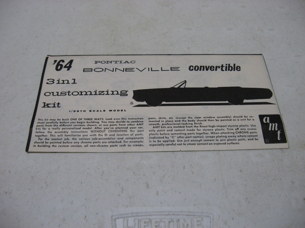 AMT 1964 Pontiac Bonneville Convertible Model Kit #6614 Instruction Sheet Only