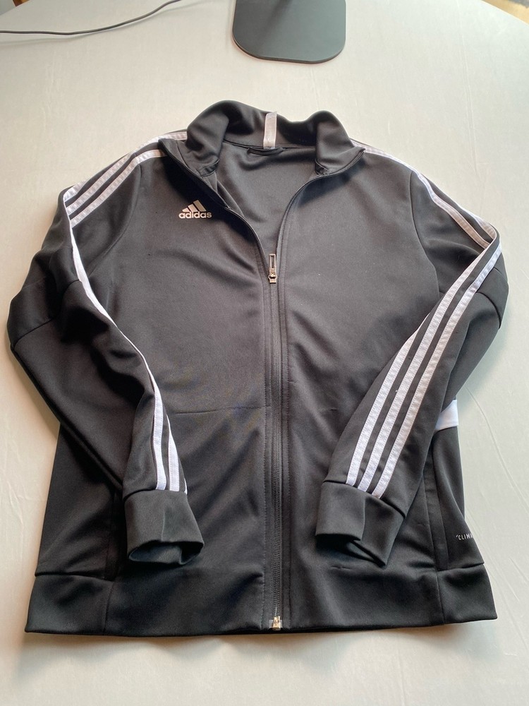 Adidas Climalite Women's Medium Black Track Jacket White 3-Stripes Full Zip