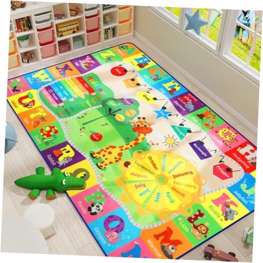 9x12 Washable Area Rug, Educational and Fun Kids Rug for Classroom Playroom