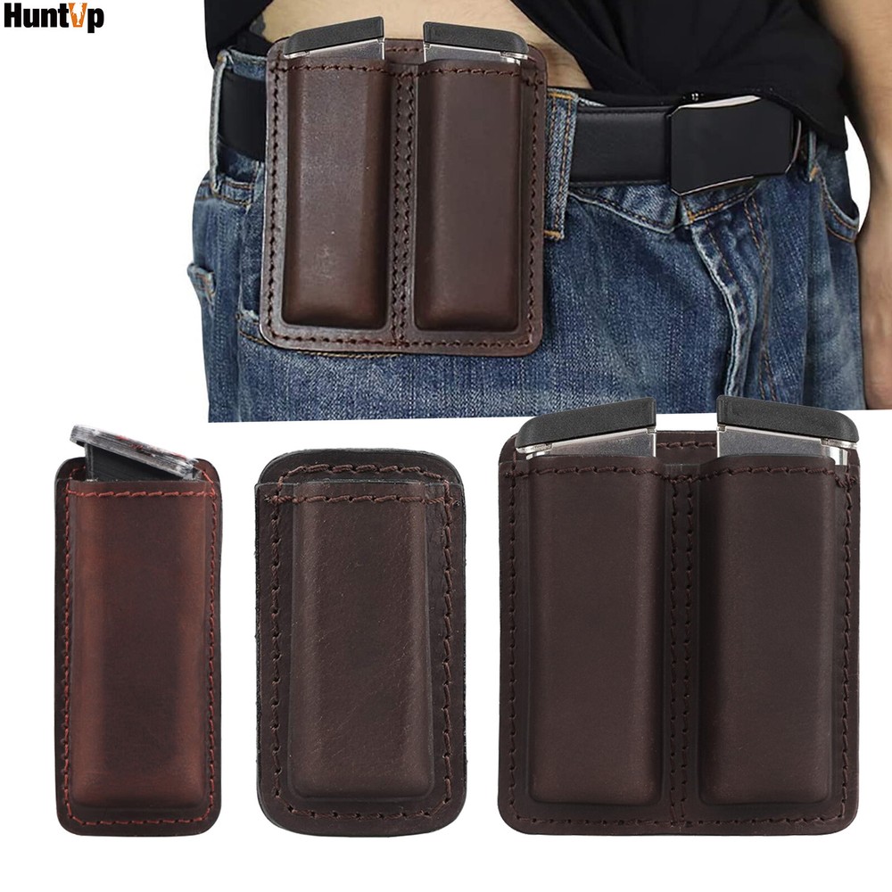 IWB Genuine Leather Magazine Pouch for.380 9mm Pistol Single / Double Mag Holder