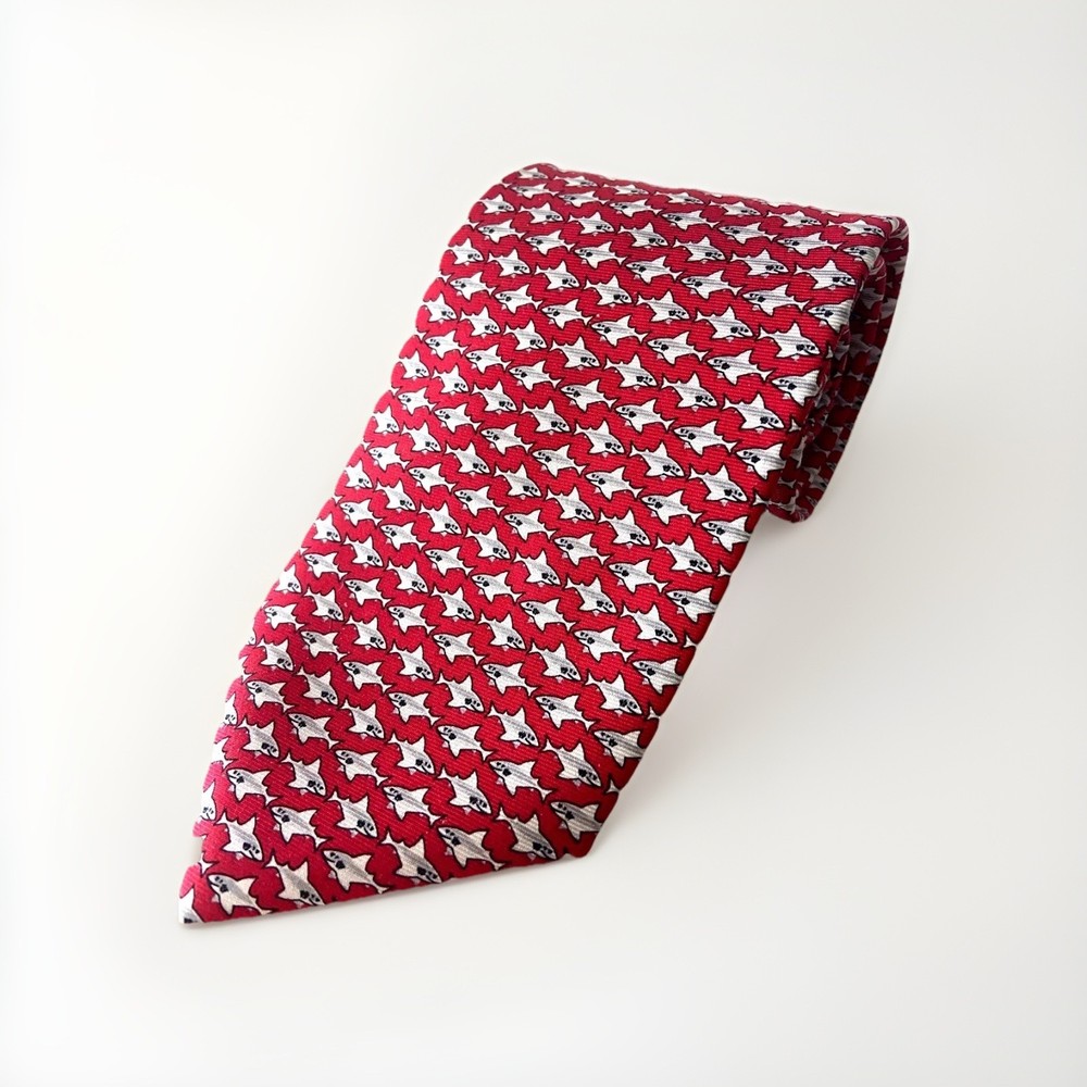 Brooks Brothers Woven Design Shark Theme Silk Neck Tie Made In USA 58 x 3.25