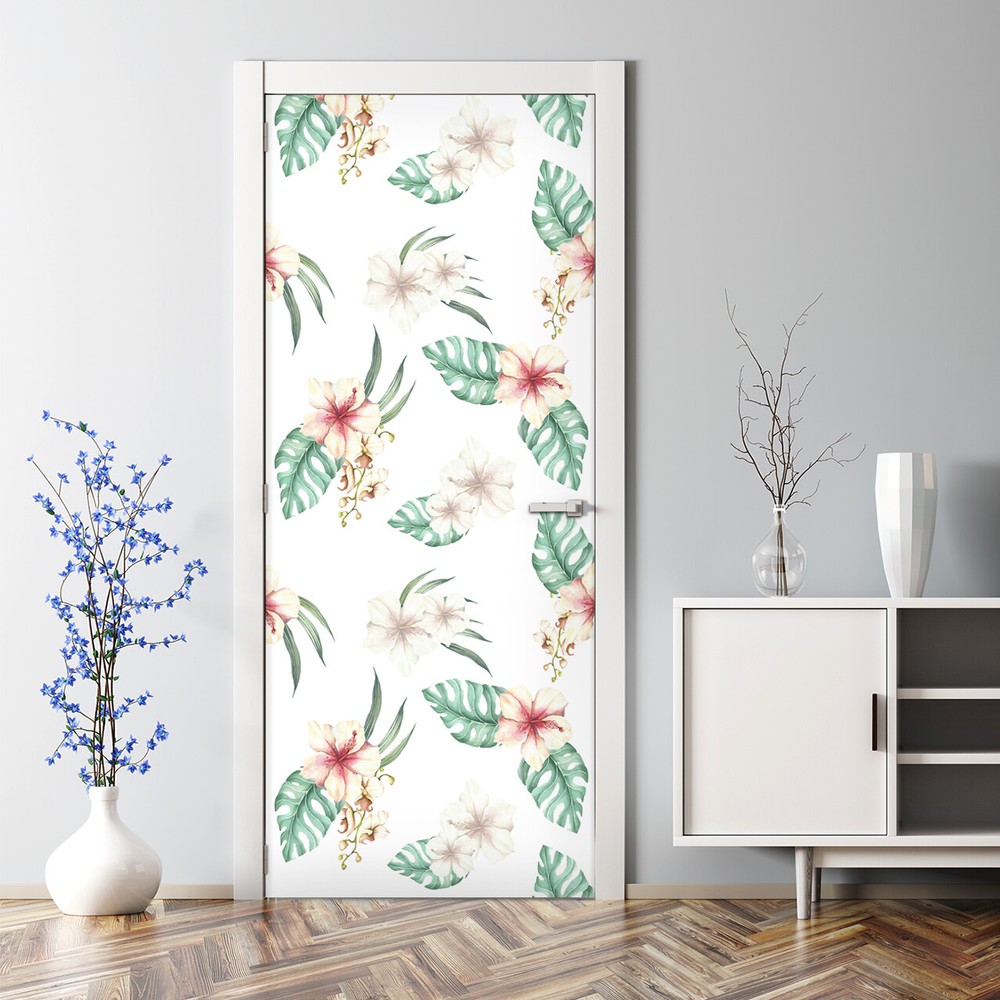 Hawaiian Tropical Palm Leaf Bubble-Free Door Sticker Decorative Vinyl Decal