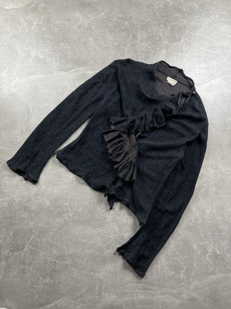 Dries Van Noten Archives Ruffle Knit Cardigan Dark Charcoal Made in Belgium Sz S