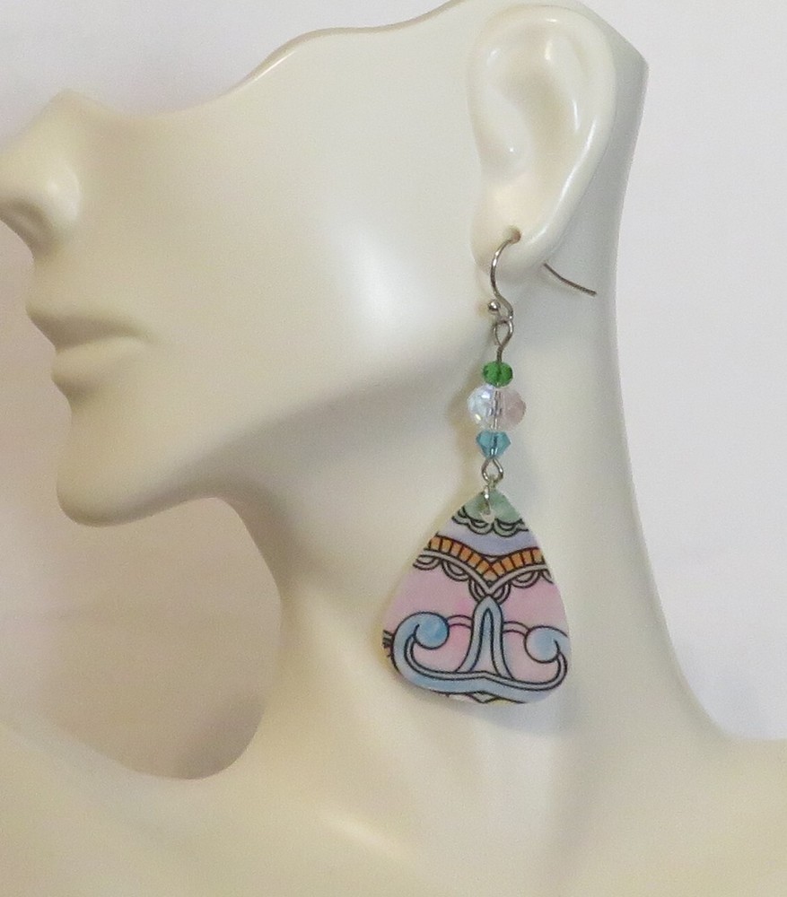 Abstract Curl Color Custom Handmade 1.75 Inch Dangle Hook Earrings-image