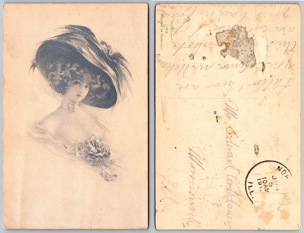 Lady Feathered Hat Portrait Postcard