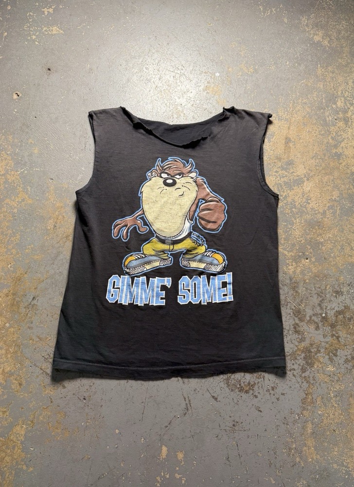 Vintage 90’s Black Taz Looney Tunes Y2K Grunge Distressed Cut Off Graphic Shirt