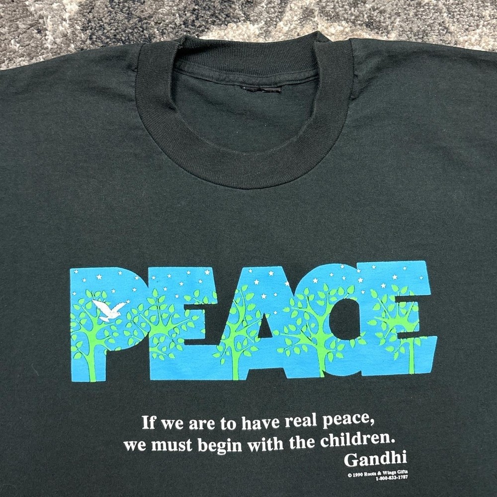 Vintage Art Shirt Mens XL 90s Peace Mahatma Gandhi Single Stitch Protest Black