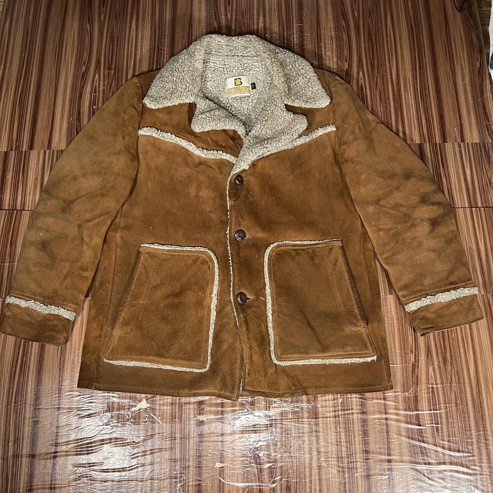 Vintage Bermans Jacket Mens 42 Brown Suede Sherpa Lined Western Ranch Coat 70s