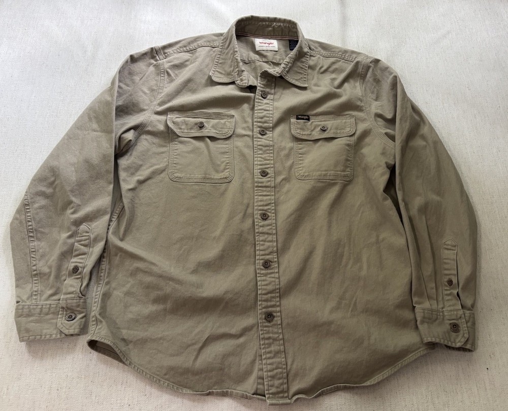 Wrangler Premium Quality Comfort Flex Mens Large Collared Button Up Long Sleeve