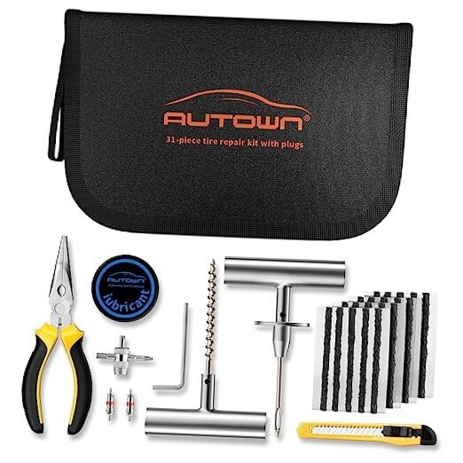 Flat Tire Repair Kit with Plugs 31 Pcs for Car, Motorcycle, ATV, Jeep, Truck,