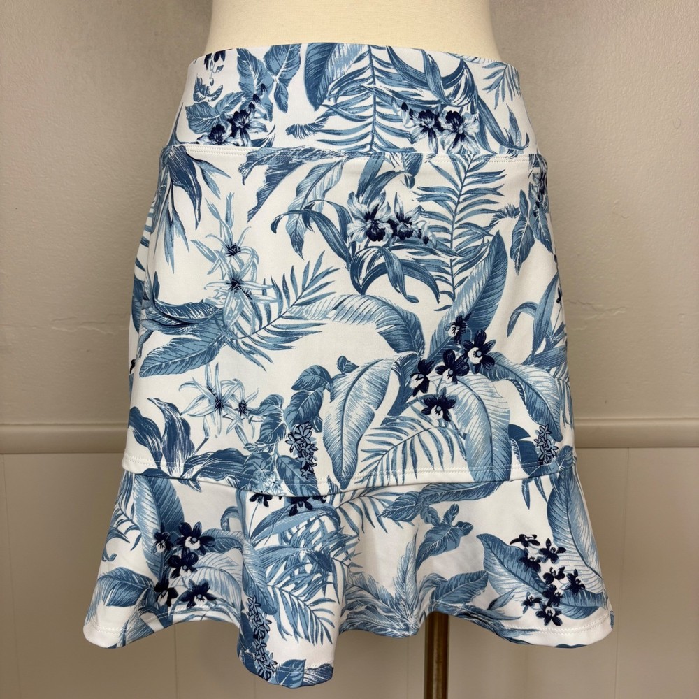 Tommy Bahama Tabu Jungle Golf Skort Size M Blue Tropical Floral Ruffled Hem
