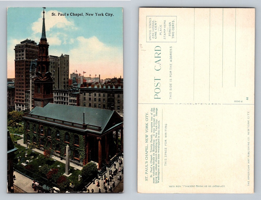New York City NY, St Paul's Chapel Churchyard View Vintage Postcard