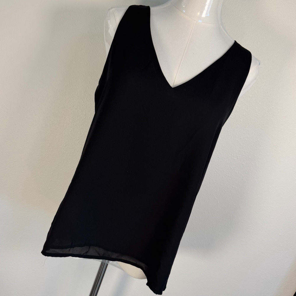 Forever 21 Tank Top Women Black V-Neck Sleeveless Sheer Layered Size S