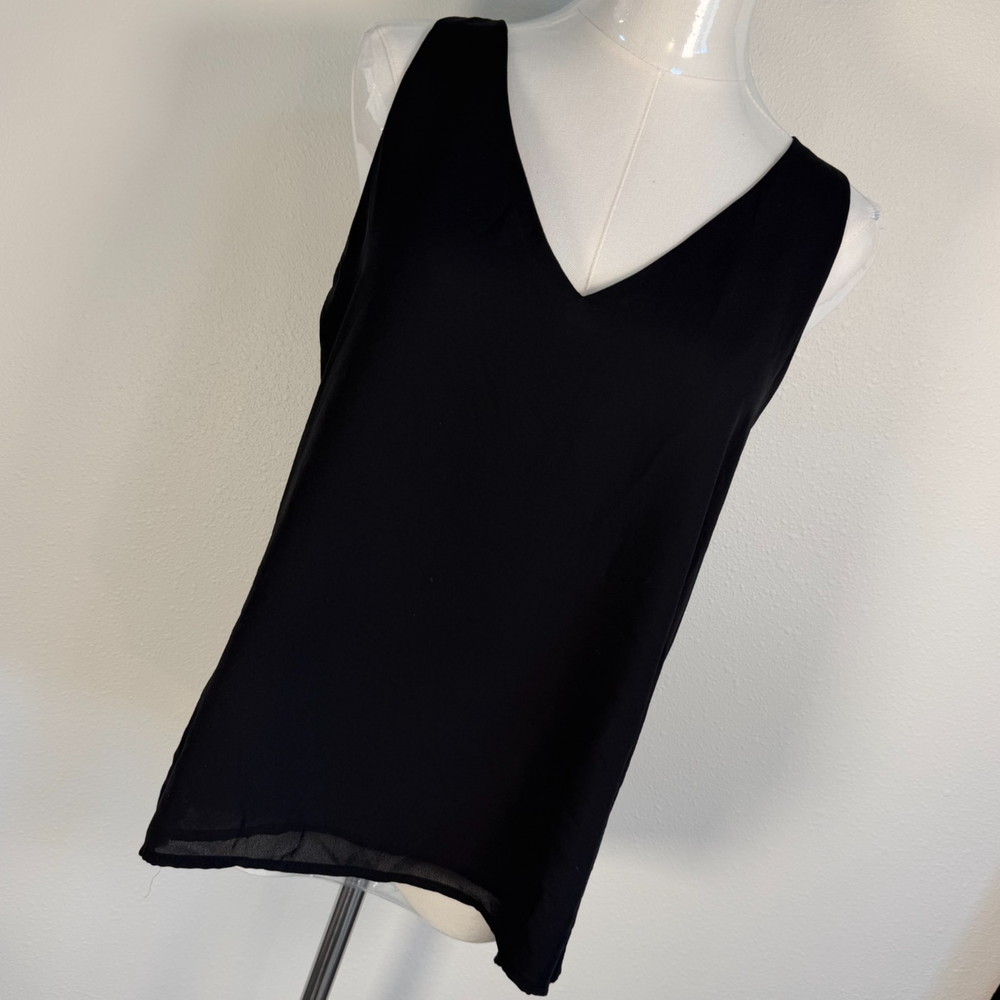 Forever 21 Tank Top Women Black V-Neck Sleeveless Sheer Layered Size S