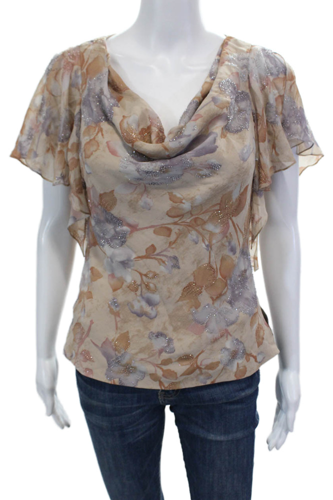 Carmen Marc Valvo Collection Womens Silk Sleeveless Blouse Top Beige Size 4Free Shipping in US $100+ Orders | $6.95 Orders Below