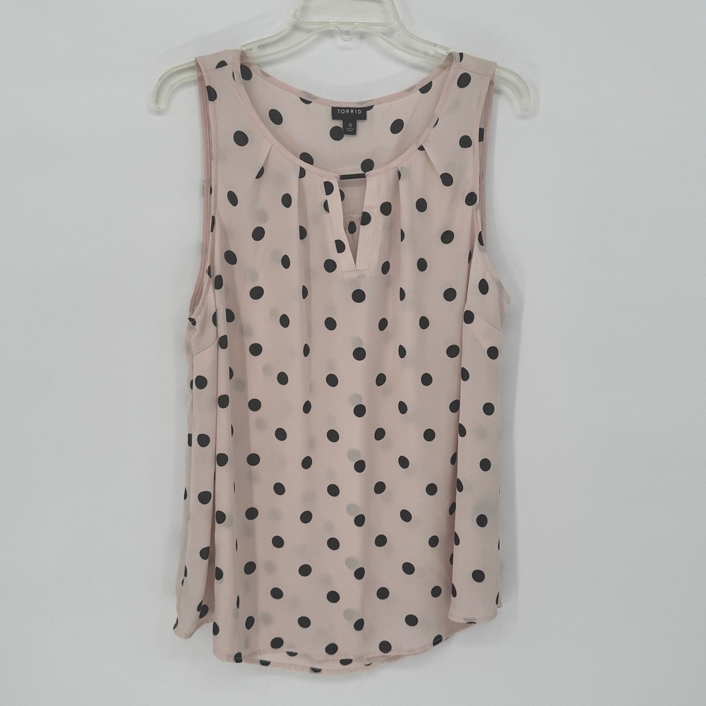 Torrid Womens Pink Black Polka Dot Sleeveless Blouse Split Neck Bar Top Size L