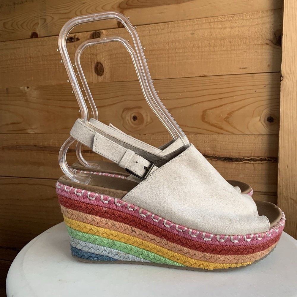 Skechers Womens Size 9 Rainbow Wedge Sandal with 3.5-Inch Luxe Foam Heel