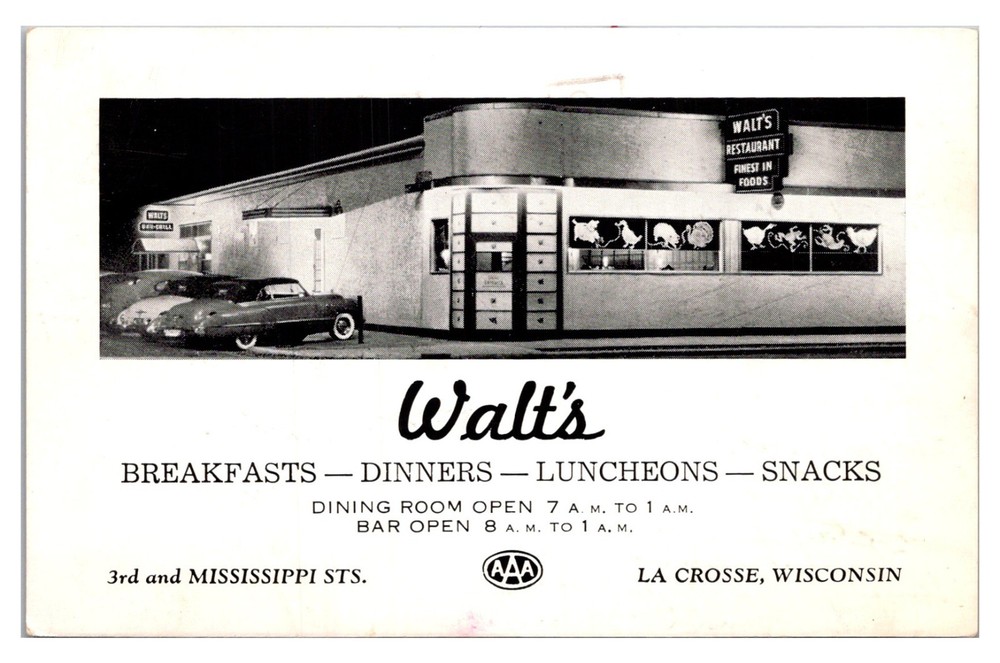 La Crosse, Wisconsin - Walt's Restaurant & Bar - Vintage Postcard