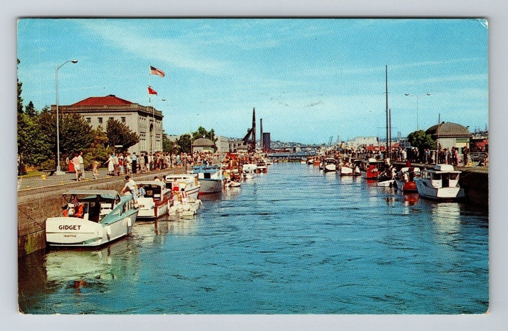 Seattle WA-Washington, Government Locks, Boats On Water Vintage Postcard