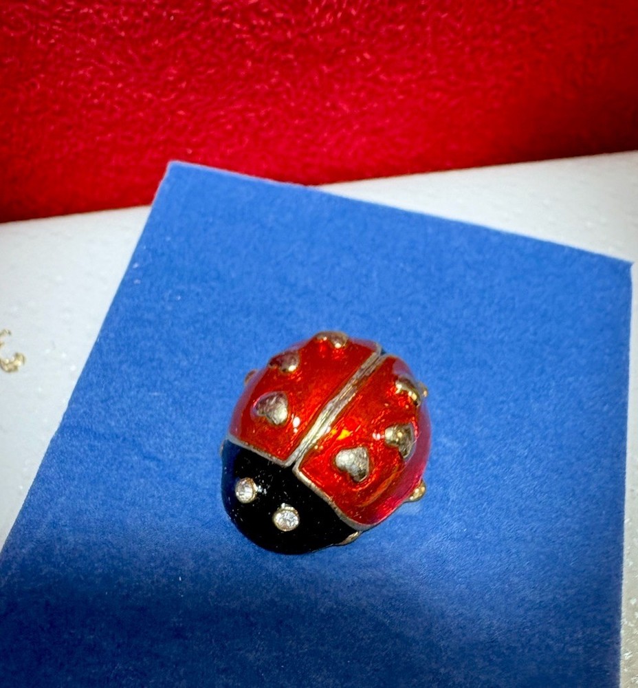 Vintage AVON Love Bug Brooch Pin Ladybug Insect Hearts Enamel Rhinestone EyesNew