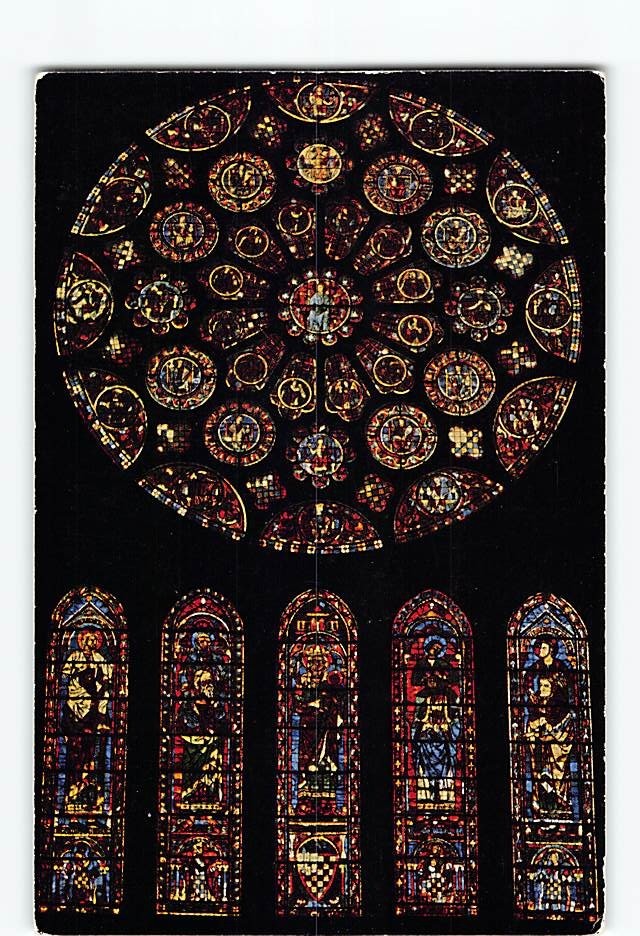 Postcard Stained Glass Window Chartres Cathedral in France