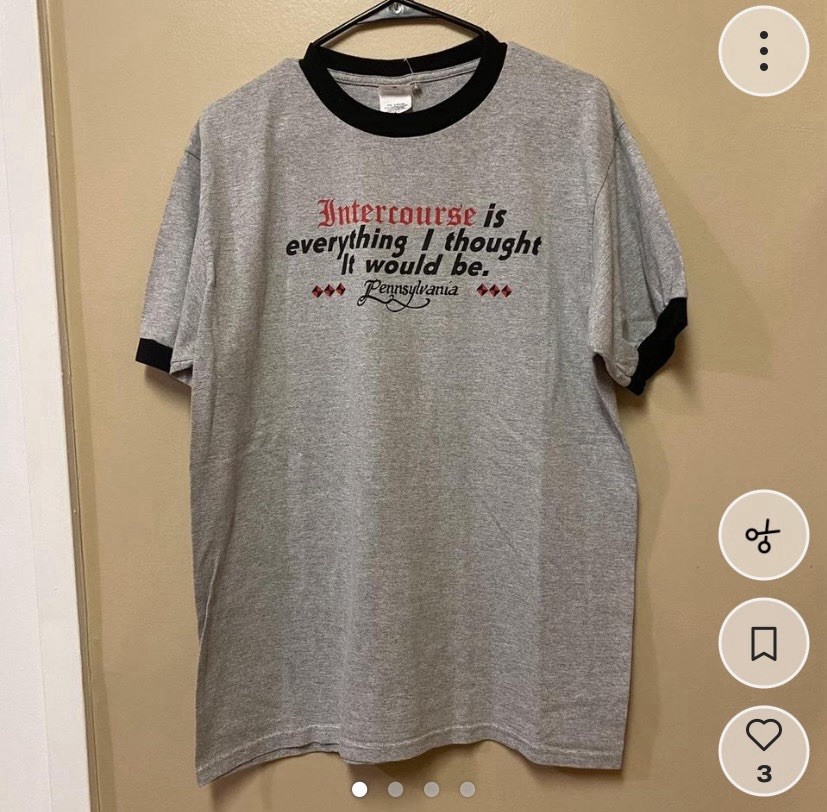 Anvil Intercourse Pennsylvania Graphic Gray Black Men's Cotton Ringer T-Shirt L