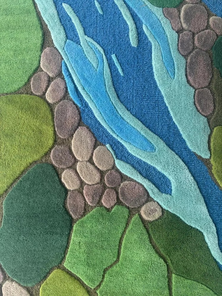 Green Forest Koi River 3D Moss Hand Tufted Rug – Nature Inspired Living Room Bed