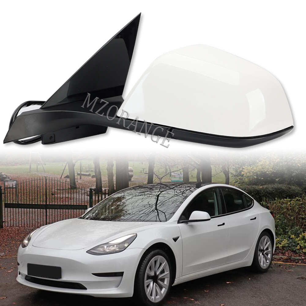 White Left Driver Side Door View Mirror For Tesla Model 3 2021-2023 Power Heated