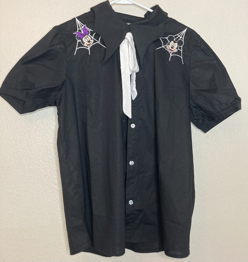 Her Universe Mickey & Minnie Vampire Embroidered Collar Shirt Halloween NWT