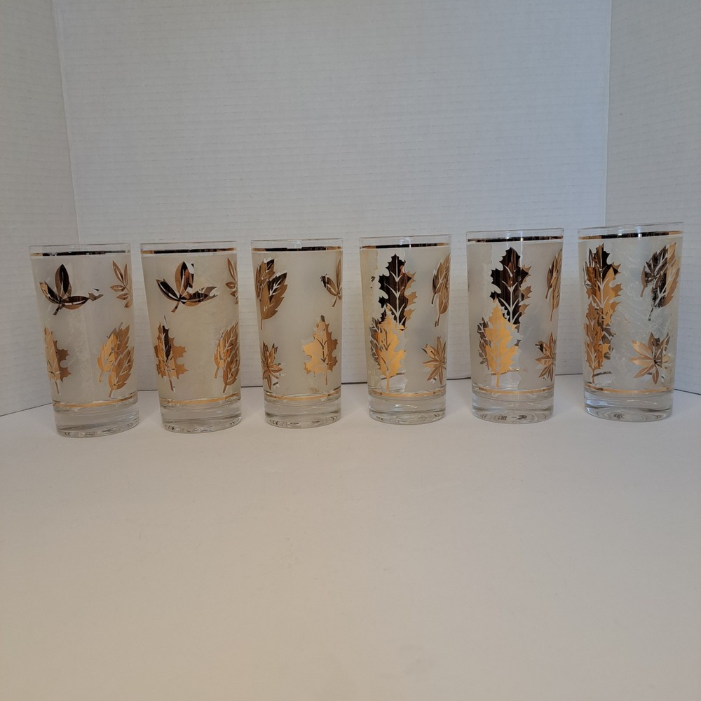 Set Of 6 Libby Hostess Glassware ‘Golden Foliage’ 22k Gold Leaf 10 Oz. Tumblers