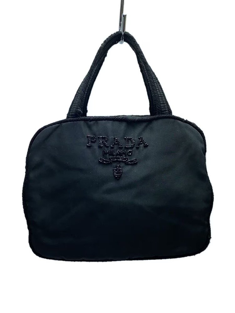 Prada Black Nylon Beaded Logo Handbag From Japan