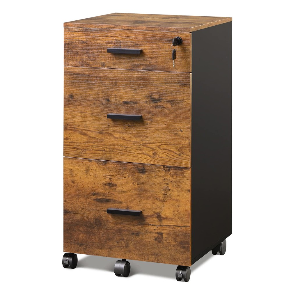 DEVAISE 3 Drawer Rolling File Cabinet with Lock, Wood Filing Cabinet fits Let...