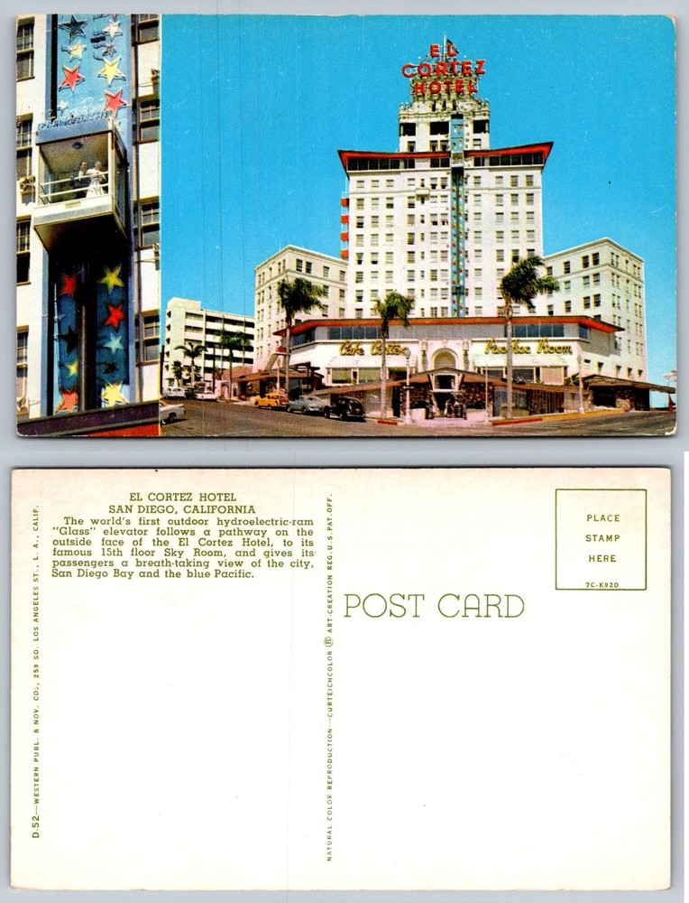 El Cortez Hotel San Diego, CA - Historic Outdoor Glass Elevator Postcard