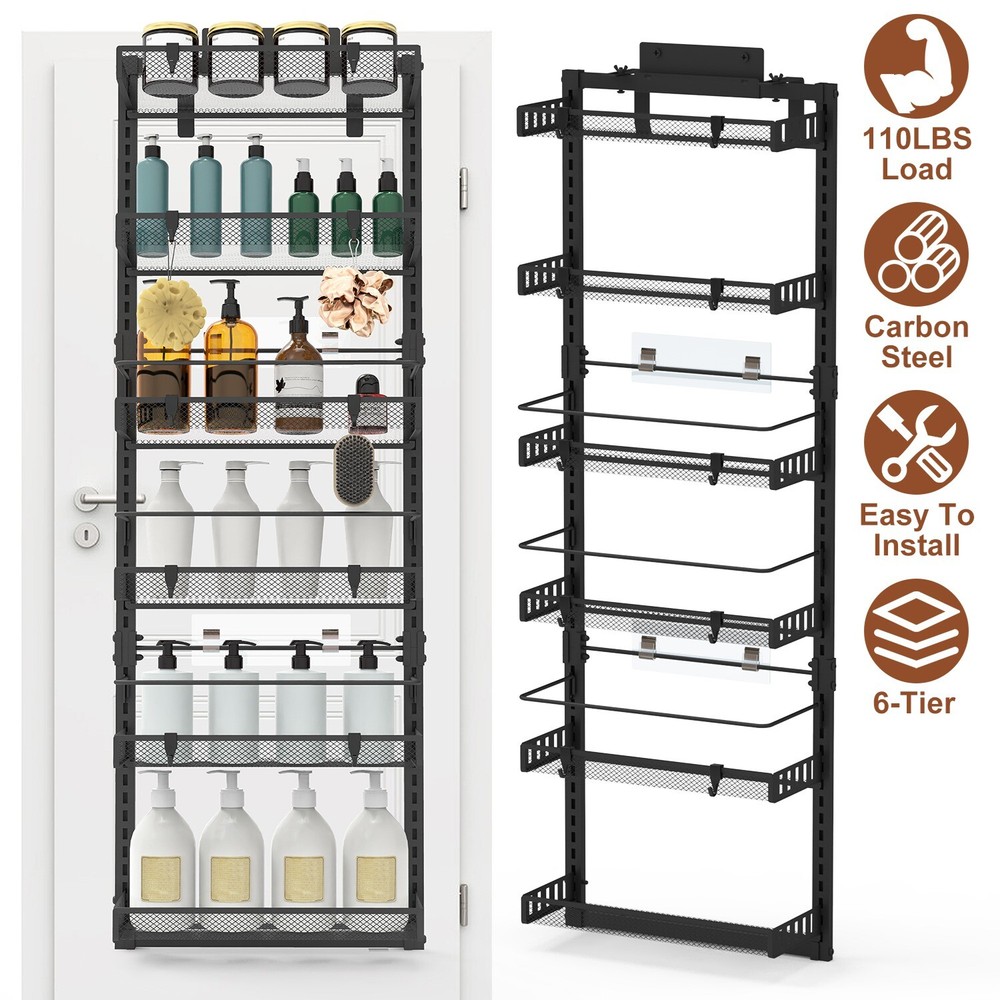 6 Shelves Kitchen Spice Rack Adjustable Wall Mounted Bedroom Storage Organizer