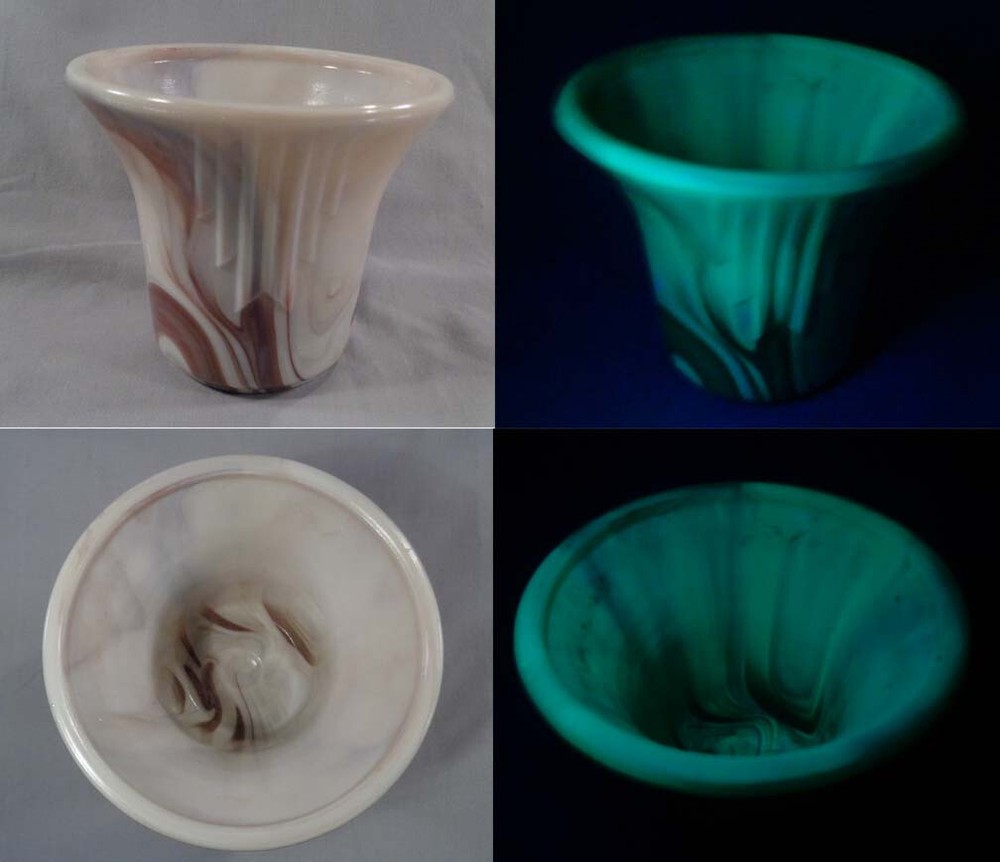Vintage Akro Agate Westite Uranium Caramel Slag Glass Bell Shaped Vase