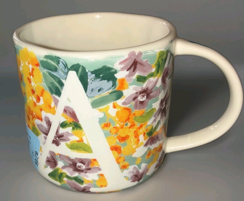 Anthropologie Floral Monogram Letter Initial A Ceramic Coffee Tea Cup Mug