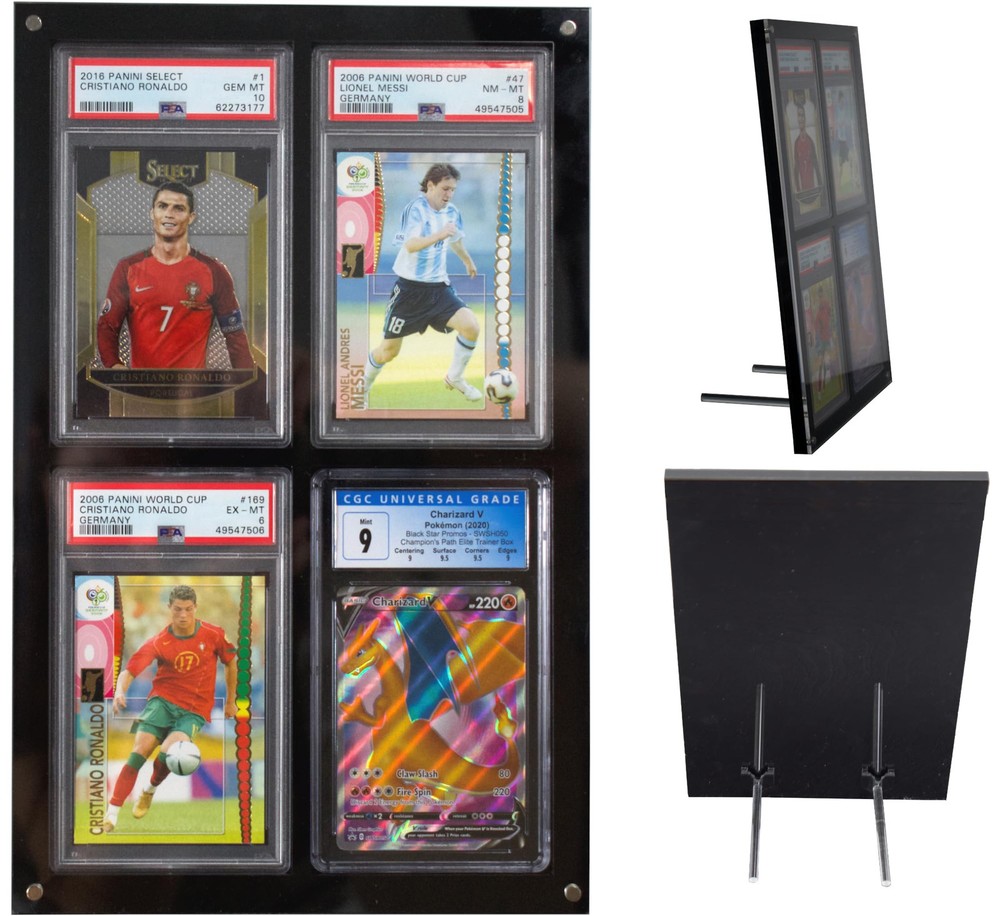 4-Card PSA & CGC Graded Card Display Frame & Stand - Wall Mountable, Clear Ac...-image