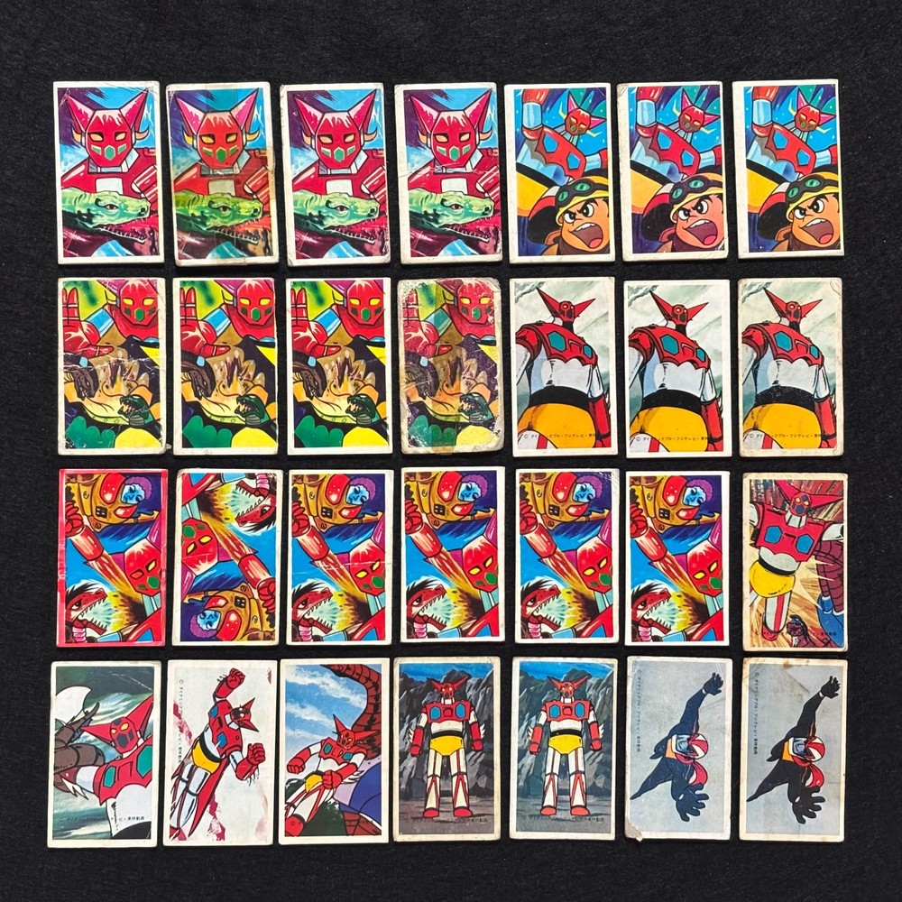 Getter Robo Menko Cards 28pc Lot Japan 1970s Go Nagai Anime Vintage Rare