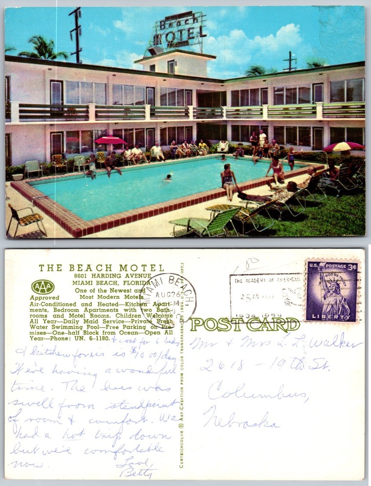 Beach Motel Miami Beach FL Postcard