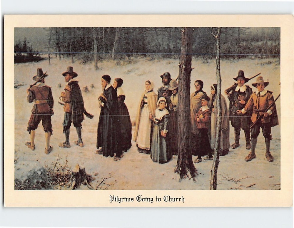 Postcard Pilgrims Going to Church Painting