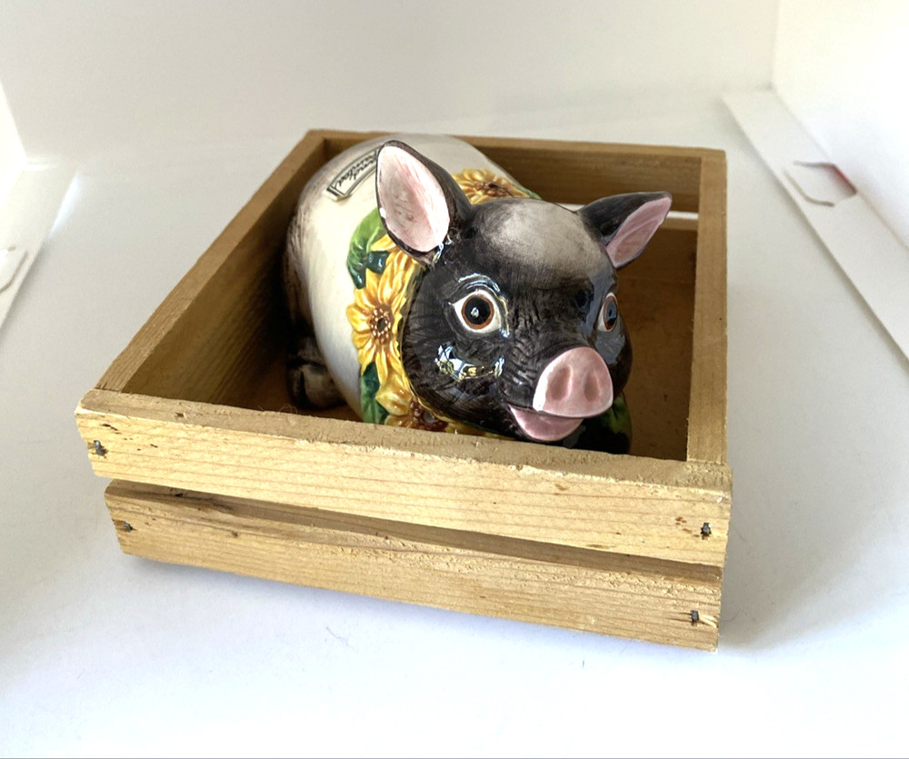 Vintage Fitz & Floyd Potpourri Pomander Pig Country Sunflowers Hand Painted