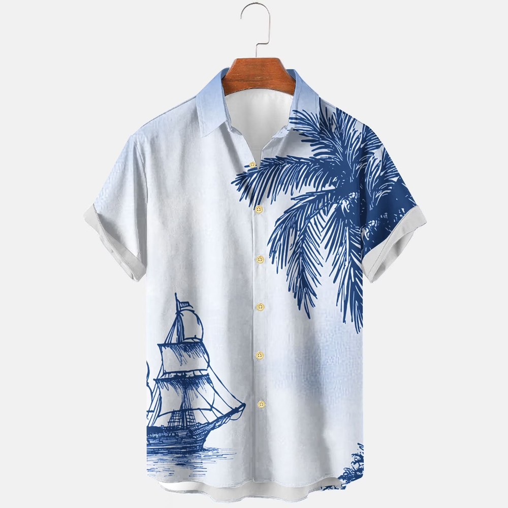 Men's Hawaiian Shirt Casual Beach Summer Floral Button Down Tropical Short