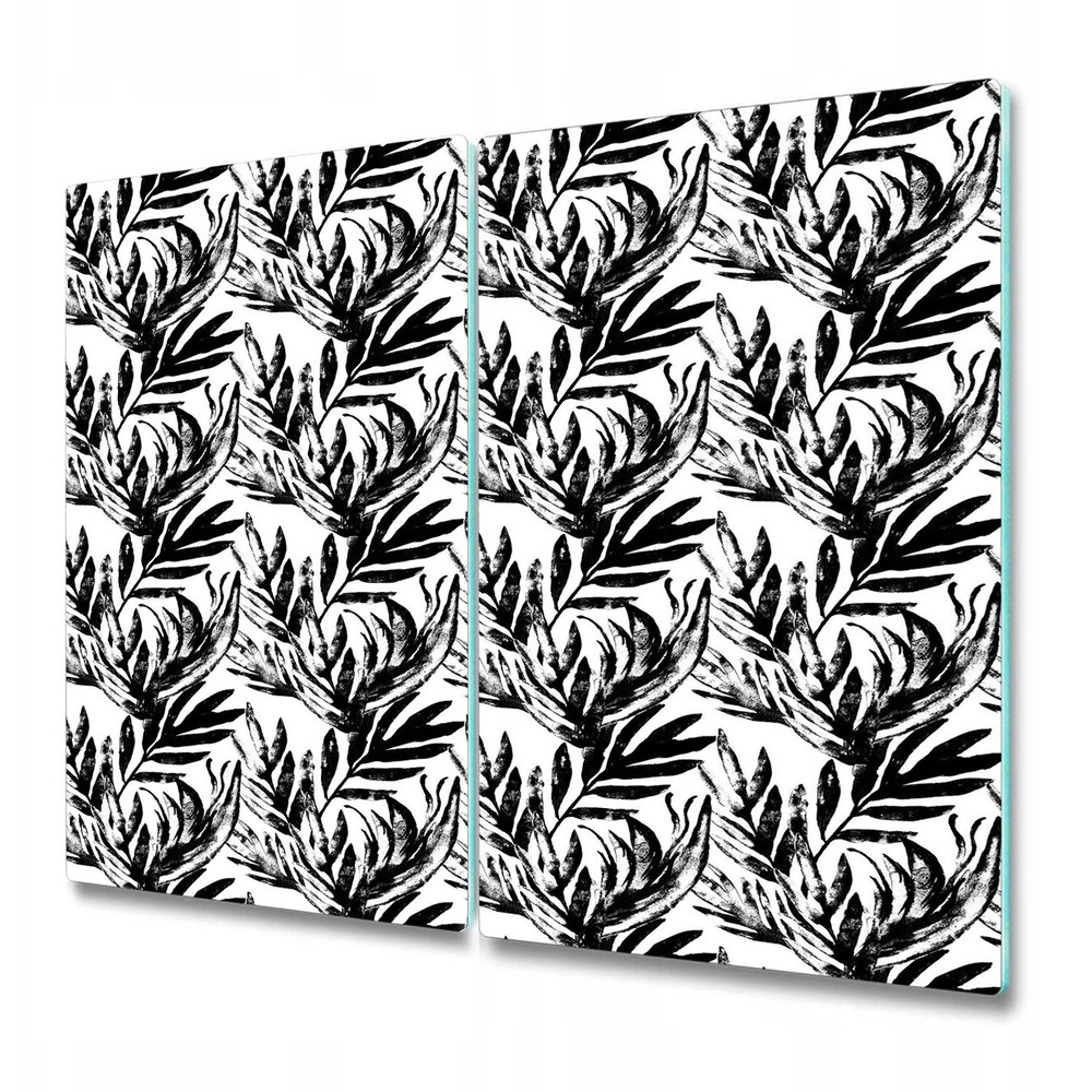 Tempered Glass Chopping Board Black Exotic Monstera  Watercolour Leaves  2x30x52