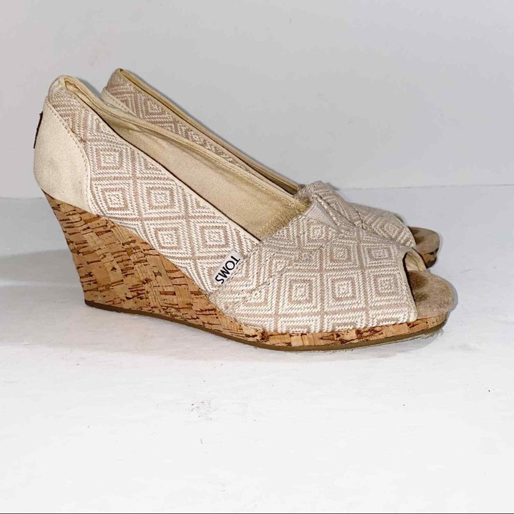 Toms Emma Cork Wedge Heel Open Toe Shoes Womens Size 9.5