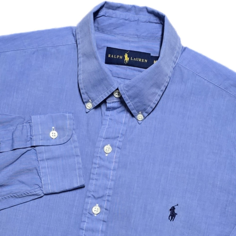 Ralph Lauren Blue Chambray Button Down Shirt Mens Medium Long Sleeve Blue Pony