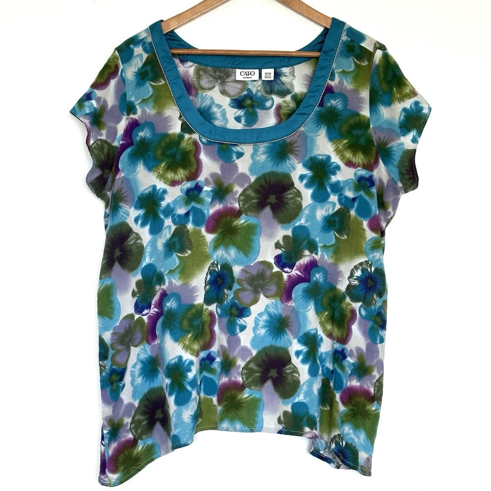 Cato Plus Shirt Women’s Size 18/20W Floral Cotton Boho Short Sleeve Pullover Top