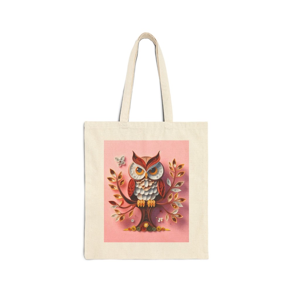 Cotton Canvas Tote Bag with 3D Owl on Branch Design for Everyday Use