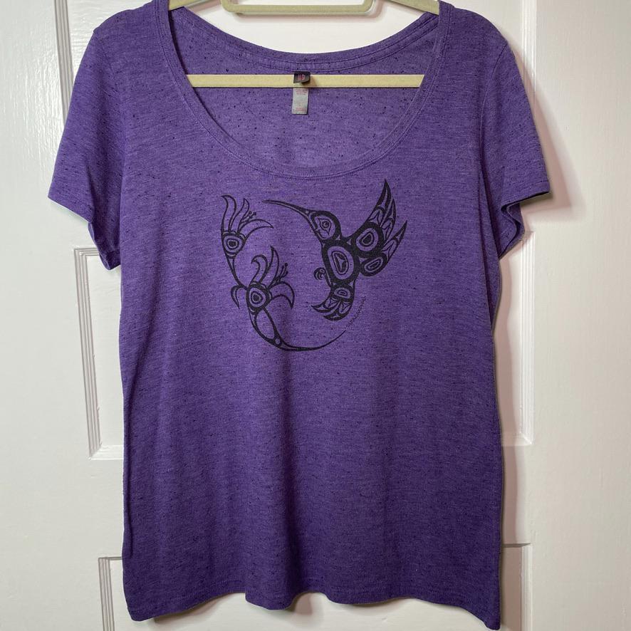 Artistic Purple Hummingbird Graphic Tee Y2K Art to Wear Casual Fairycore Garden