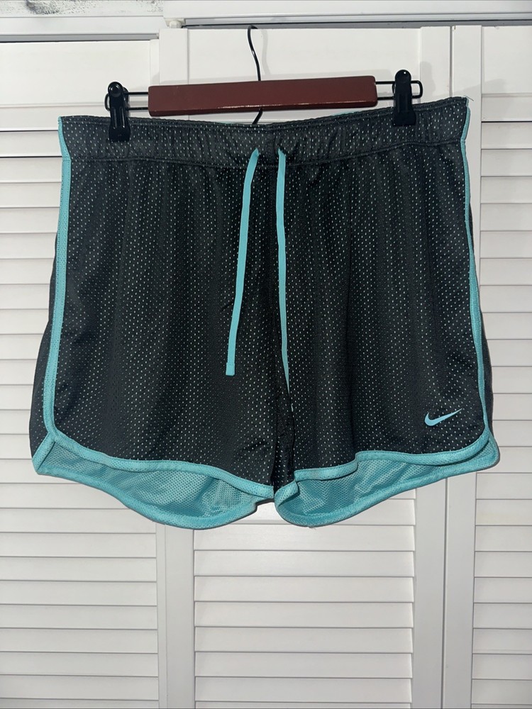 Nike Dri-FIT Womens Running Shorts Size Large L Black Aqua Teal Blue Drawstring